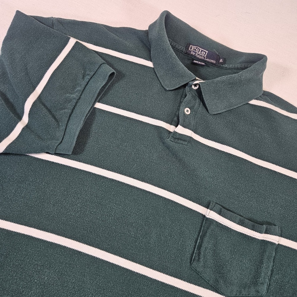 Polo Ralph Lauren Mens XL Polo Shirt Size Extra Large Green Striped Logo Preppy